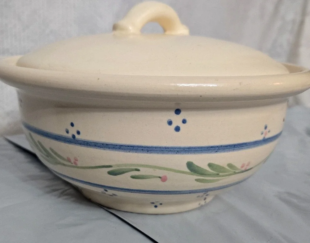 Ceramic Berry Colander Fruit Strainer Folk Art Design Whimsical Stoneware Shabby